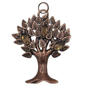 Tree of Life Pendant Cooper Color with 3 Crystals Rustic Wear Beautiful